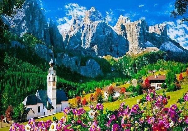 Альпийская деревня - лето, горы, пейзаж, природа - оригинал