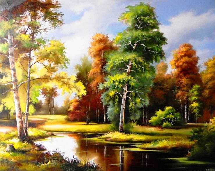 тихая речка - река, пейзаж, лес, осень - оригинал