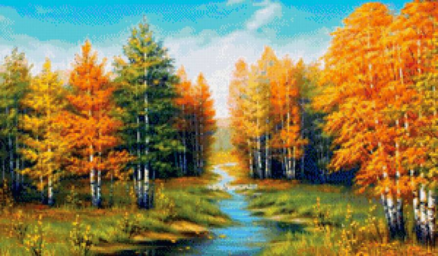 лесной ручей - лес, березы, ручей, пейзаж, осень - предпросмотр