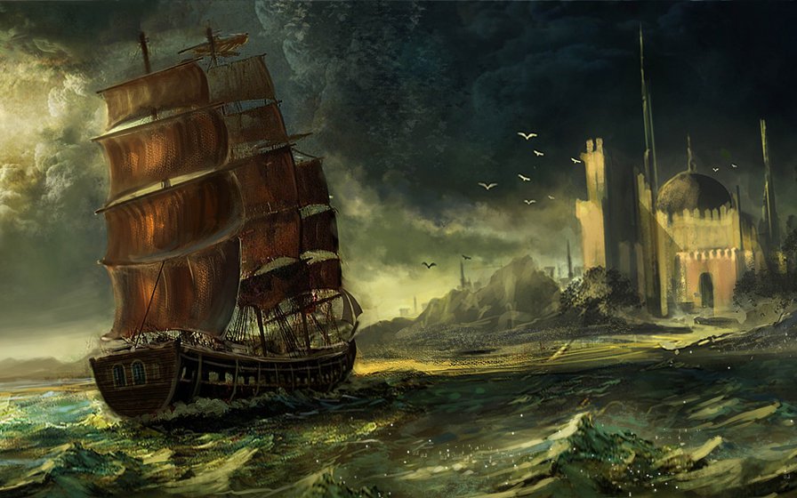 №697059 - картина, море, корабль - оригинал
