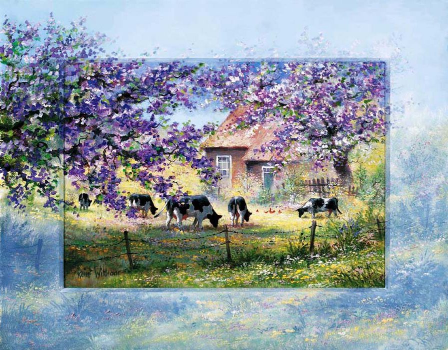 художник Рейнт Висаар - животные, картина, пейзаж, дом, природа - оригинал