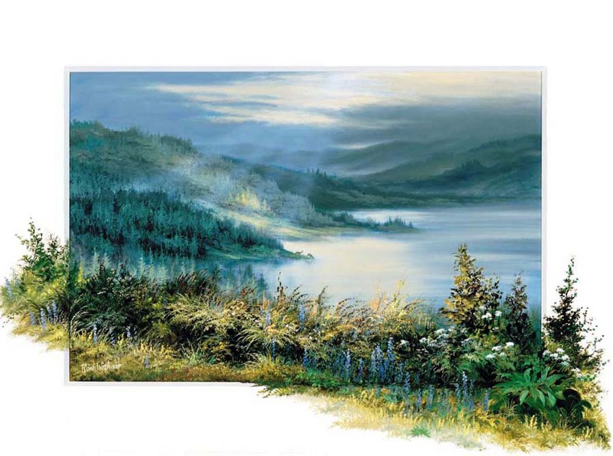 художник Рейнт Висаар - закат, пейзаж, озеро, картина, природа - оригинал