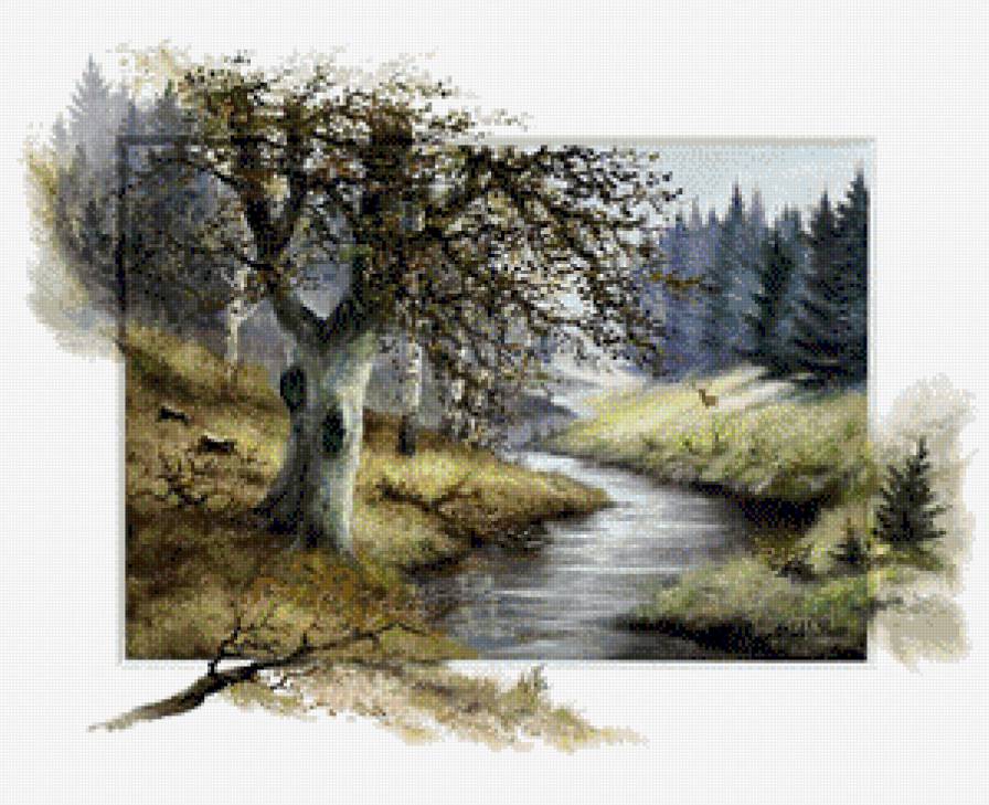 художник Рейнт Висаар - осень, картина, природа, туман, пейзаж, река - предпросмотр