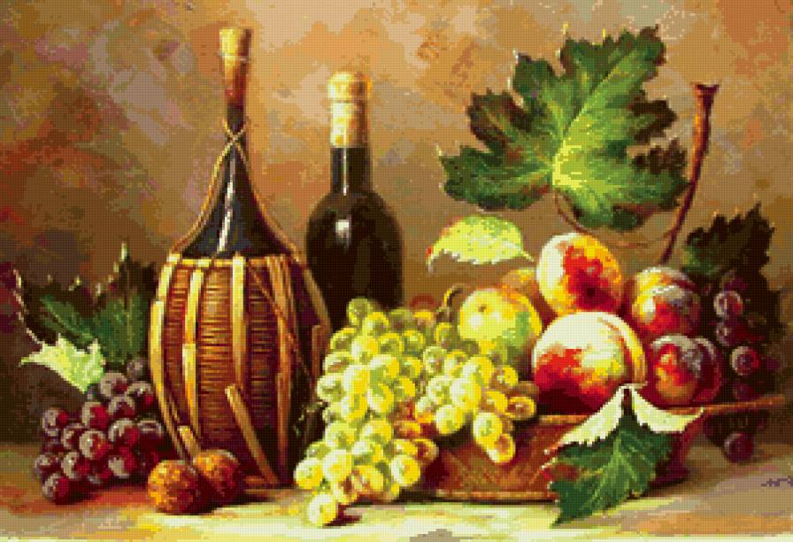 натюрморт с виноградом - листья, виноград, картина, натюрморт - предпросмотр