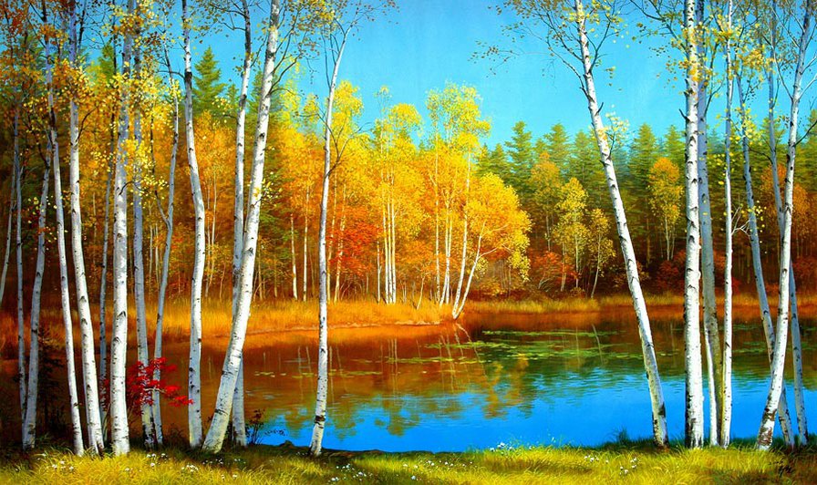 Осенний пейзаж - осень, пейзаж, березы - оригинал