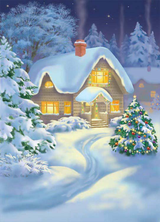 домик - домик, снег, природа, новый год, елка, дом, зима - оригинал
