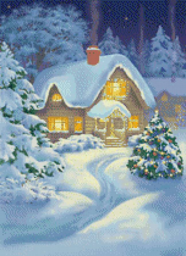 домик - зима, снег, природа, новый год, дом, домик, елка - предпросмотр
