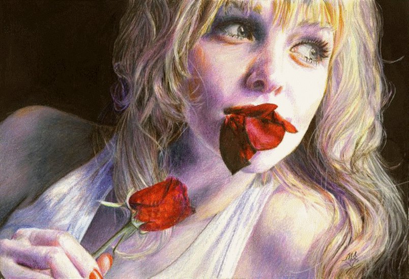 Графика Марии Зельдес - молодость, девушка, кокетка, красота, роза - оригинал