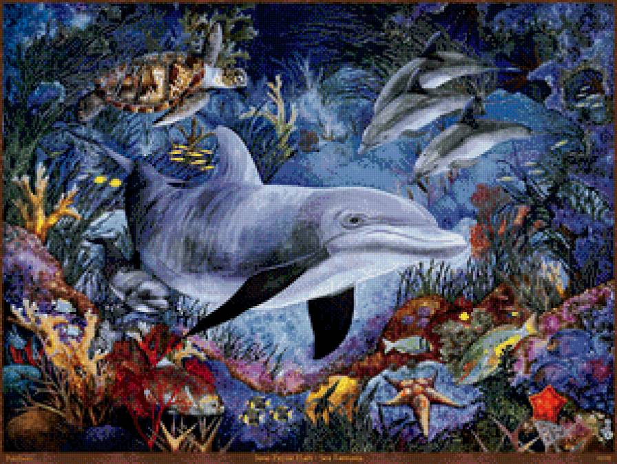дельфин на морском дне - рыбы, море, фантазия, животные, живопись, дельфин - предпросмотр