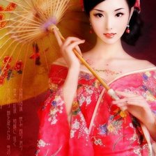 Оригинал схемы вышивки «китоянка с зонтиком» (№700174)