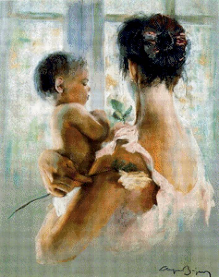 мать и дитя - женщина, материнство, мать, живопись, ребенок, окно - предпросмотр