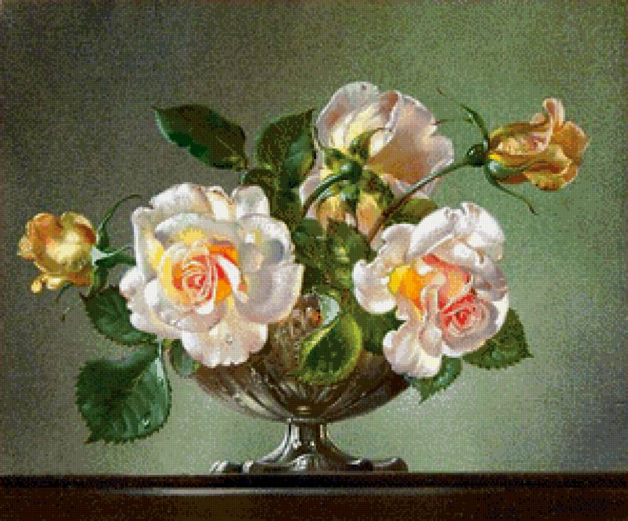розы в вазе - живопись, цветы, ваза, розы, букет, натюрморт - предпросмотр