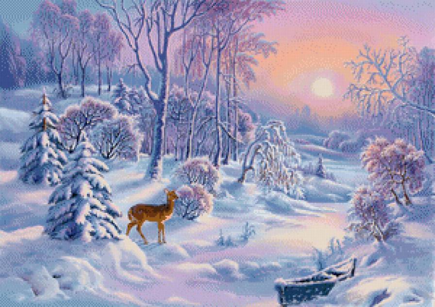 Зимняя сказка - олень, лес, зима - предпросмотр
