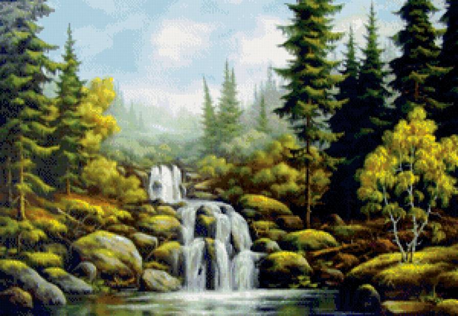 лесной водопад - осень, лес, река, водопад, пейзаж - предпросмотр