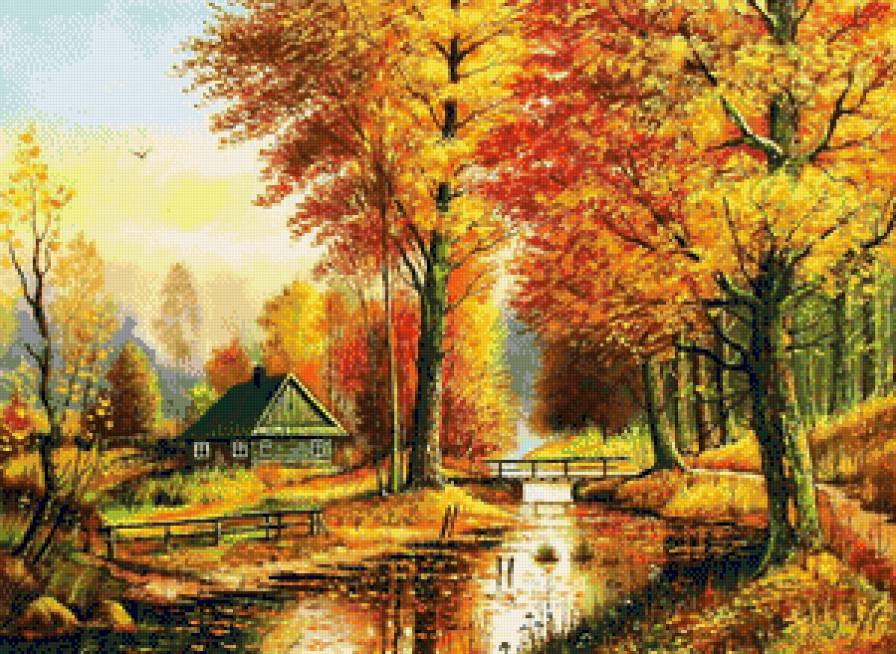 Золотая осень - пейзаж, природа, дом - предпросмотр