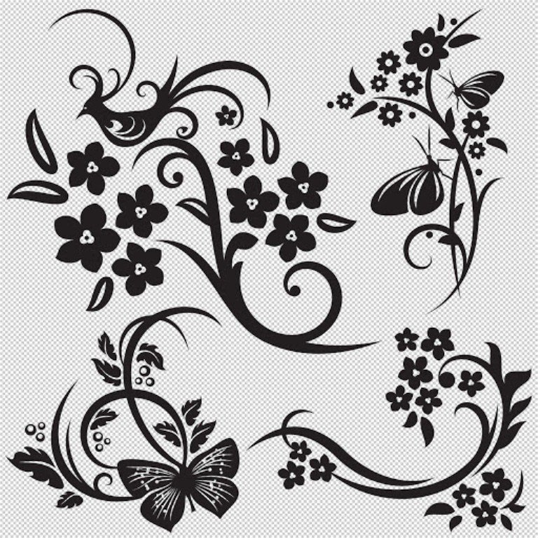 узор для подушки - монохром, подушка, узор, бабочка, цветы - оригинал