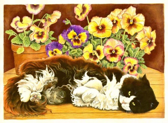 цветочек - кот, цветы, котики, коты - оригинал