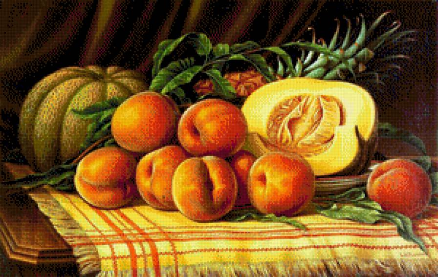 Натюрморт - персики, фрукты, персик, тыква, на кухню - предпросмотр