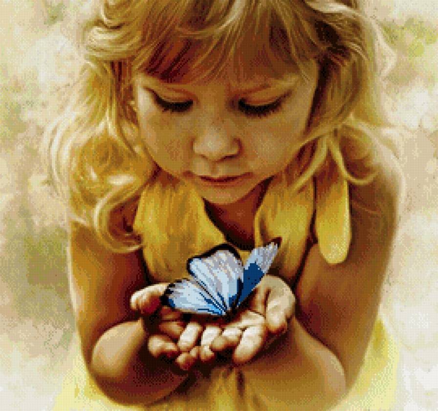 девочка с бабочкой - дети, пано, бабочки, картина - предпросмотр