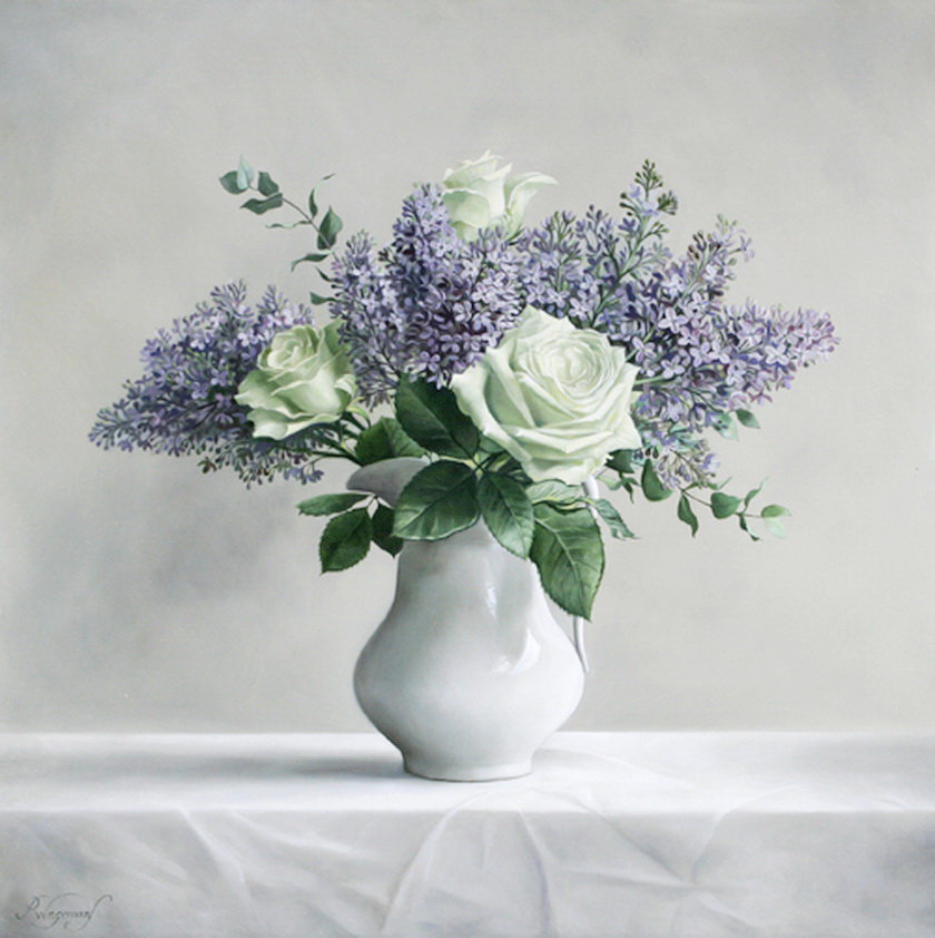 Белые розы - розы, цветы, натюрморт, ваза - оригинал