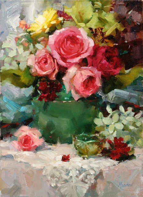 букет роз в вазе - розы, живопись, цветы, ваза, букет, натюрморт - оригинал