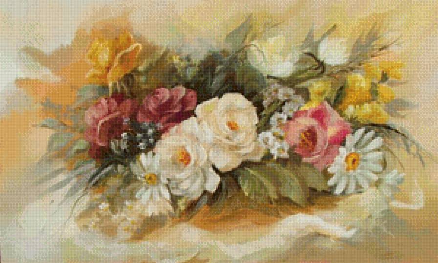 панно с цветами - букет, розы, цветы, панно, нежность - предпросмотр