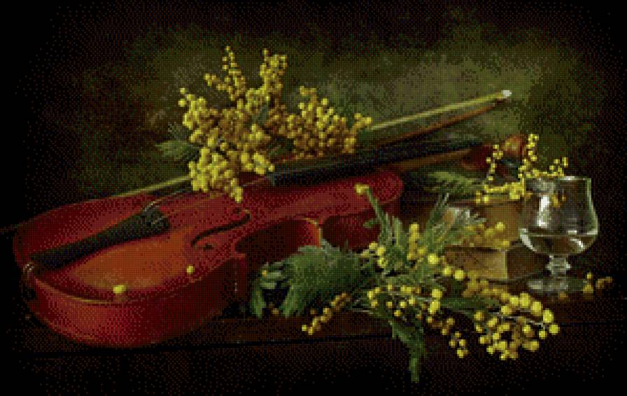 серия "музыка" - музыка.скрипка.цветы.мимоза - предпросмотр