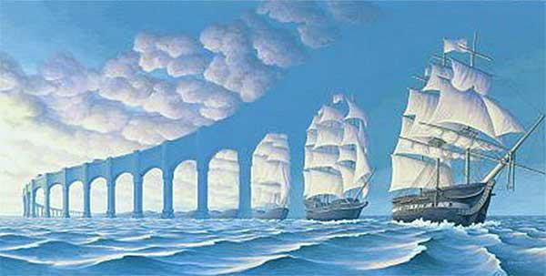 Иллюзия на море - исскуство, живопись, иллюзия, море, картина, корабль - оригинал