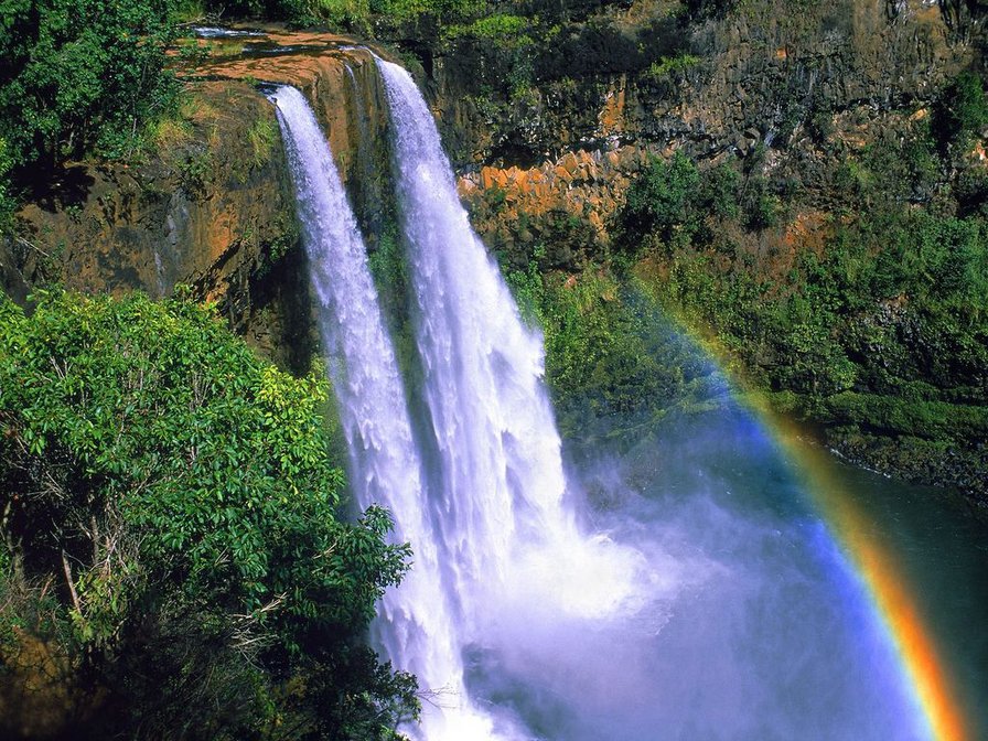 Водопад - пейзаж, природа, вода, радуга, водопад - оригинал