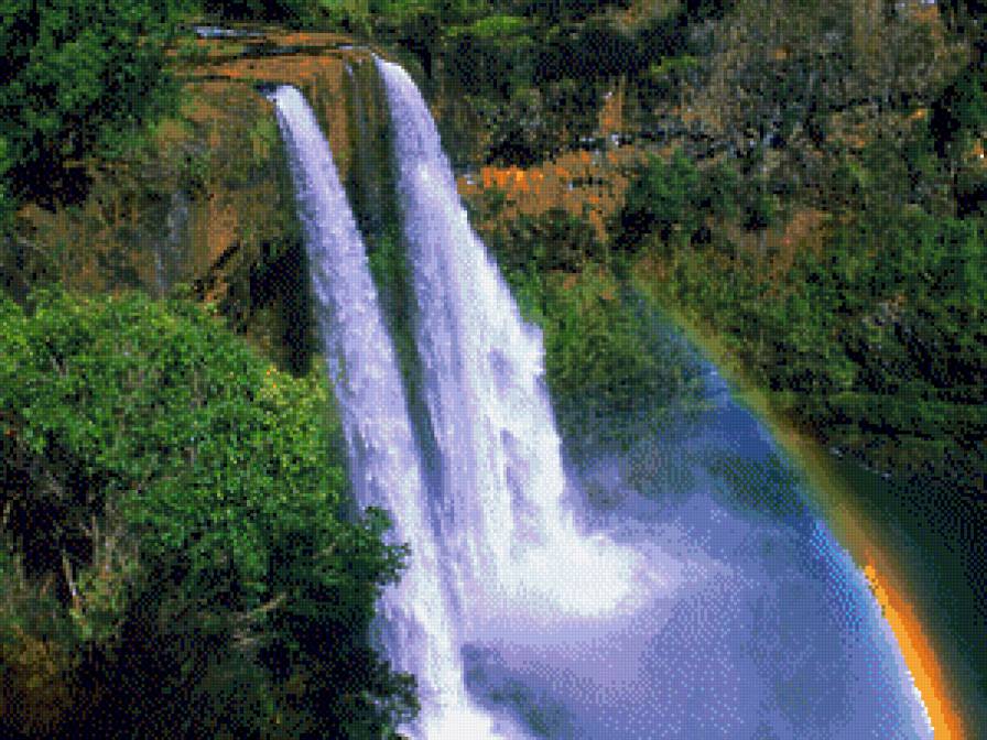 Водопад - пейзаж, водопад, природа, вода, радуга - предпросмотр