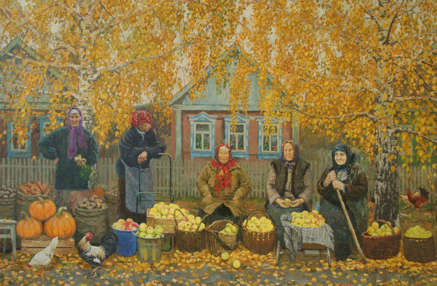 осень - осень, яблоки, деревенский пейзаж - оригинал