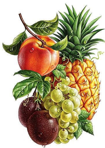 Фруктовое ассорти - фрукты, персик, слива, ананас, на кухню - оригинал