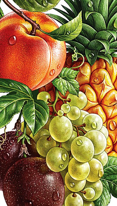 Фруктовое ассорти - фрукты, на кухню, слива, виноград, персик, ананас - оригинал