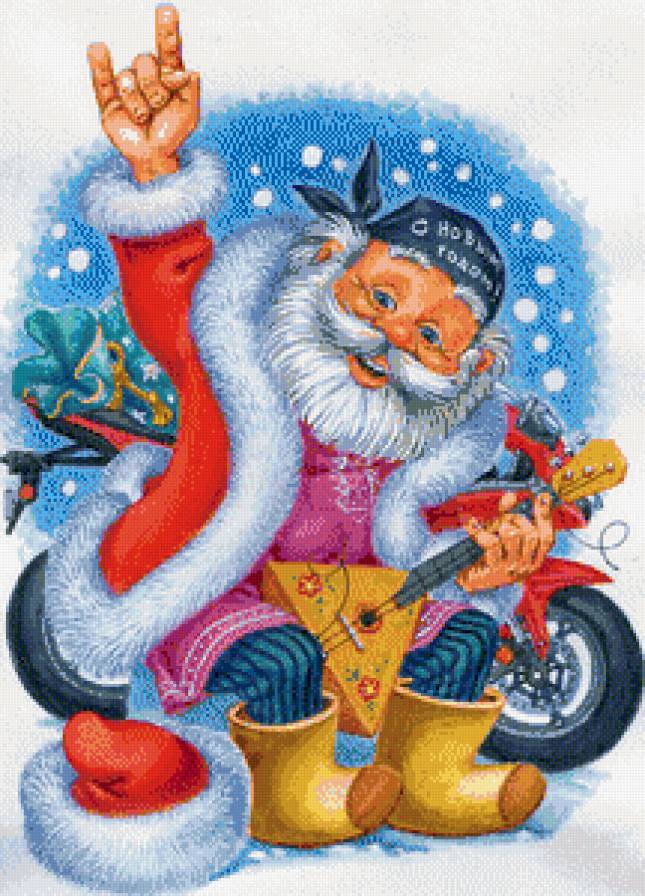 дед мороз - новый год, зима, дед мороз, открытка, мотоцикл - предпросмотр