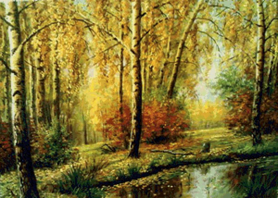 осенний пейзаж - пейзаж, листья, деревья, озеро, осень, лес - предпросмотр