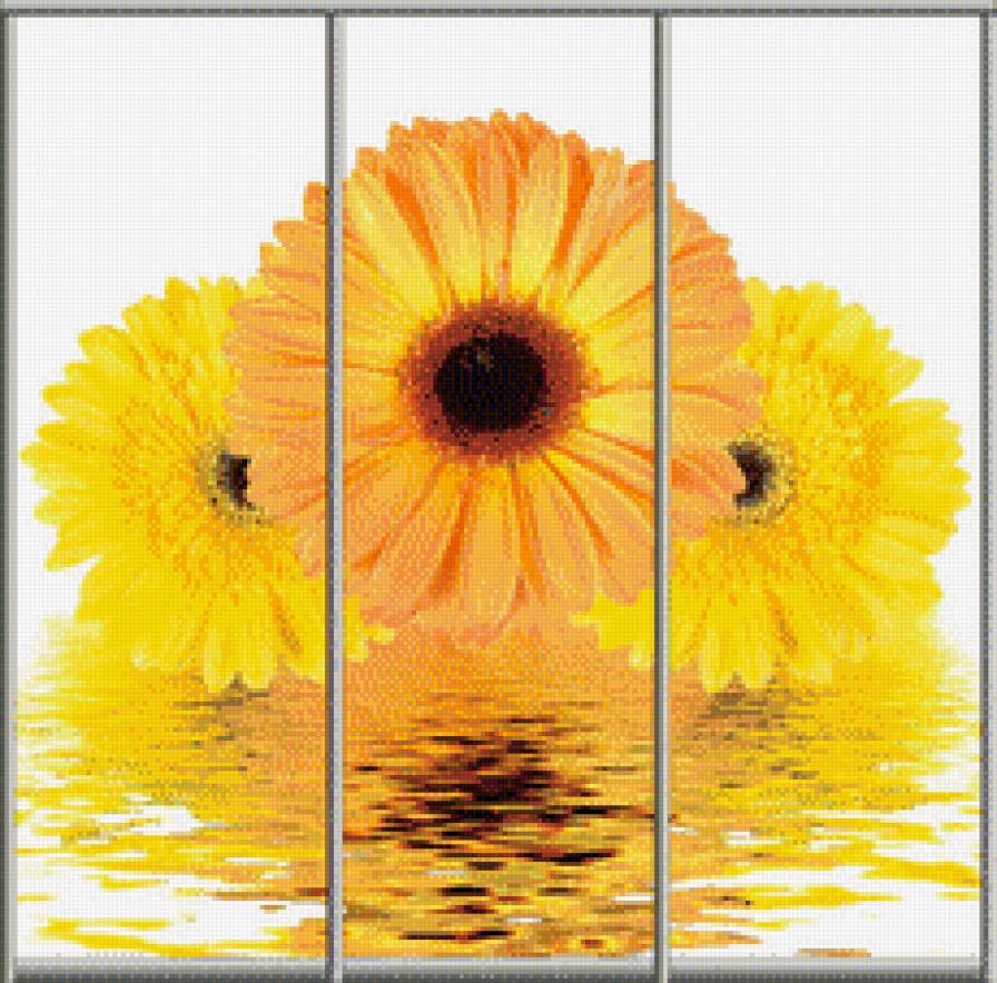 Триптих - триптих, цветы, отражение - предпросмотр