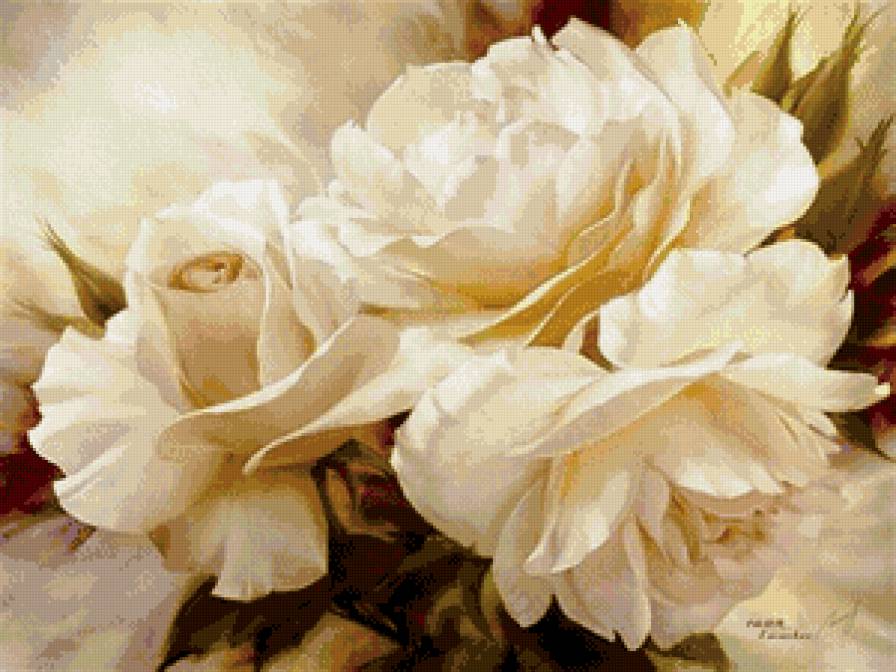 №709635 - живопись, цветок, роза, белый, букет, картина - предпросмотр