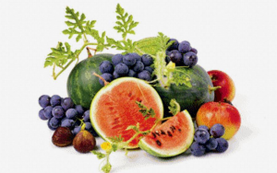 Сочные фрукты и ягоды - арбуз, виноград, ягоды.фрукты, яблоко - предпросмотр