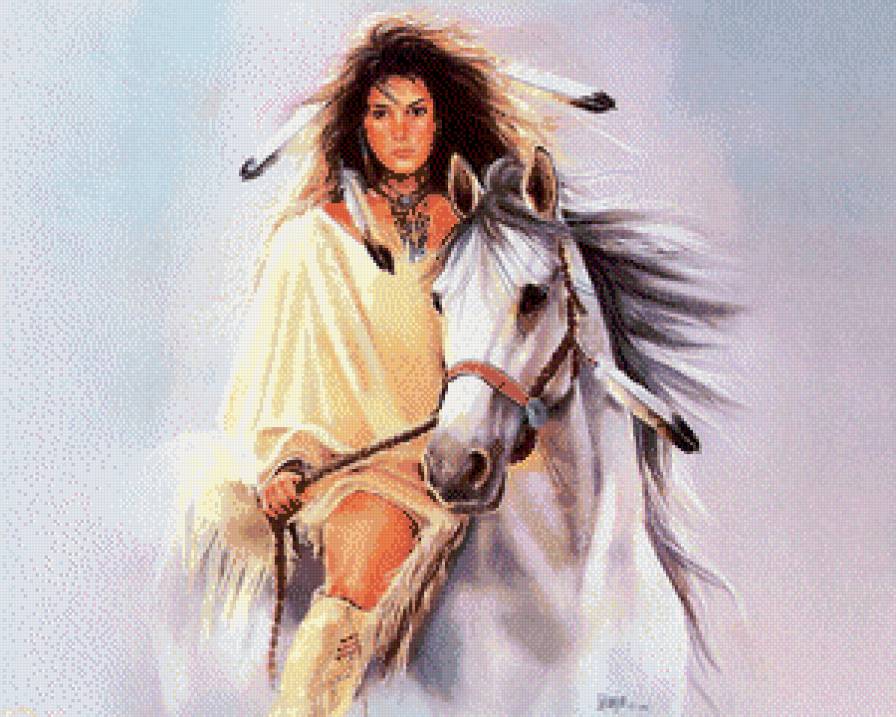Девушка на лошаде - девушка, индейцы, лошадь - предпросмотр