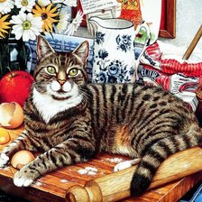Оригинал схемы вышивки «Кошка на кухонном столе» (№710652)