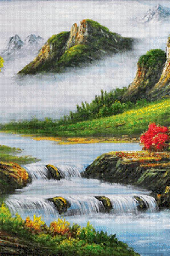 триптих водопад в лесу (середина) - вода, триптих, водопад, лес, природа - предпросмотр
