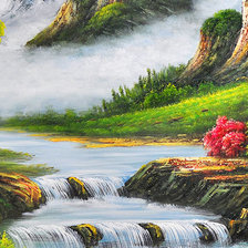 триптих водопад в лесу (середина)