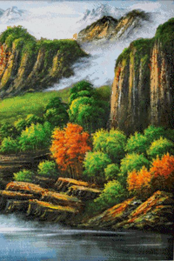 триптих водопад в лесу (правая часть) - вода, лес, триптих, водопад, природа - предпросмотр