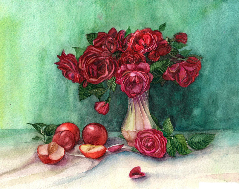 Натюрморт с розами - ваза, розы, натюрморт - оригинал