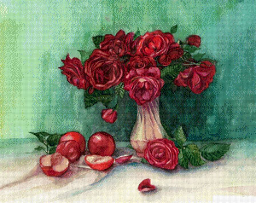 Натюрморт с розами - натюрморт, ваза, розы - предпросмотр