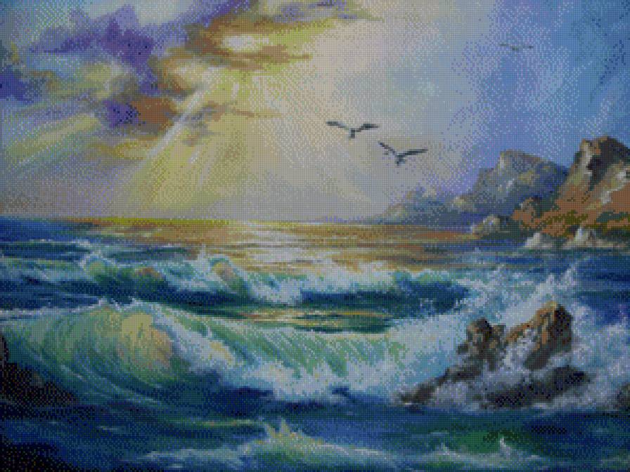 Морской пейзаж - пейзаж, картина, море, волны - предпросмотр