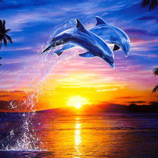Схема вышивки «дельфины на закате»