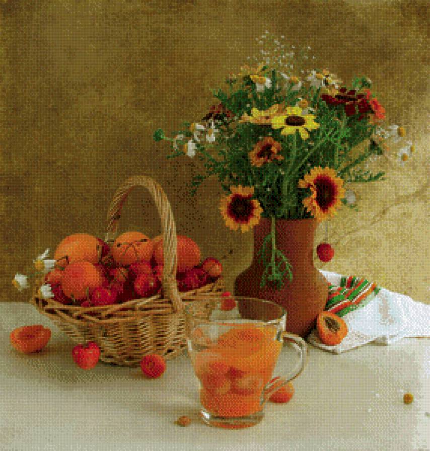 №713098 - цветы, натюрморт, фрукты - предпросмотр