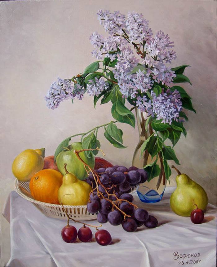 №713220 - натюрморт, фрукты, цветы - оригинал