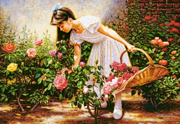 В саду роз - сад, девушка, девочка, розы - оригинал
